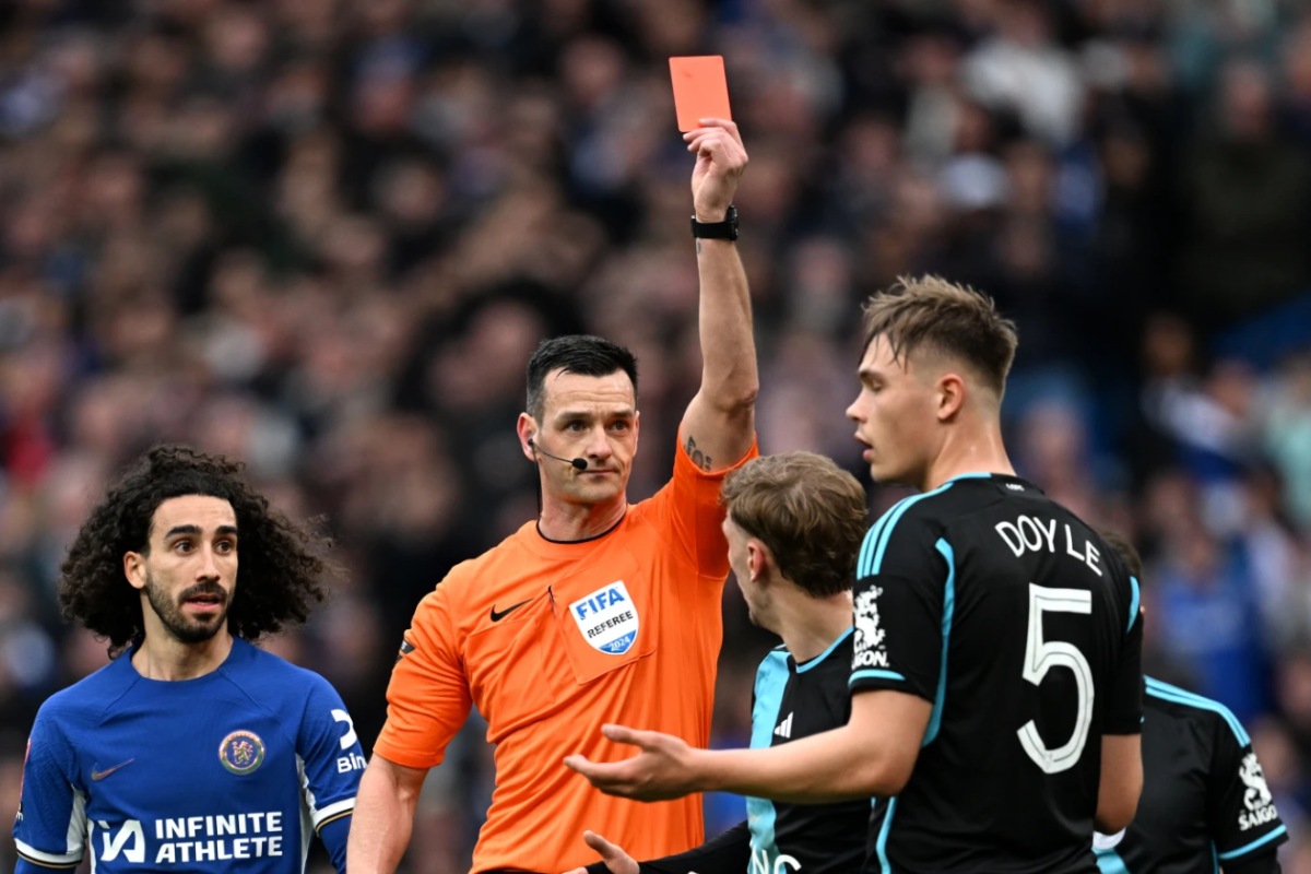 red card to Callum Doyle against Chelsea